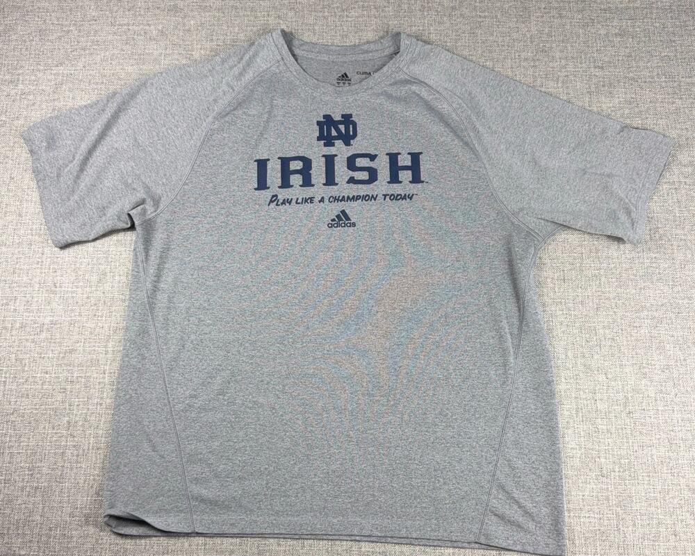 Adidas Notre Dame Fighting Irish Shirt Mens XL Gray ClimaLite Champion NCAA
